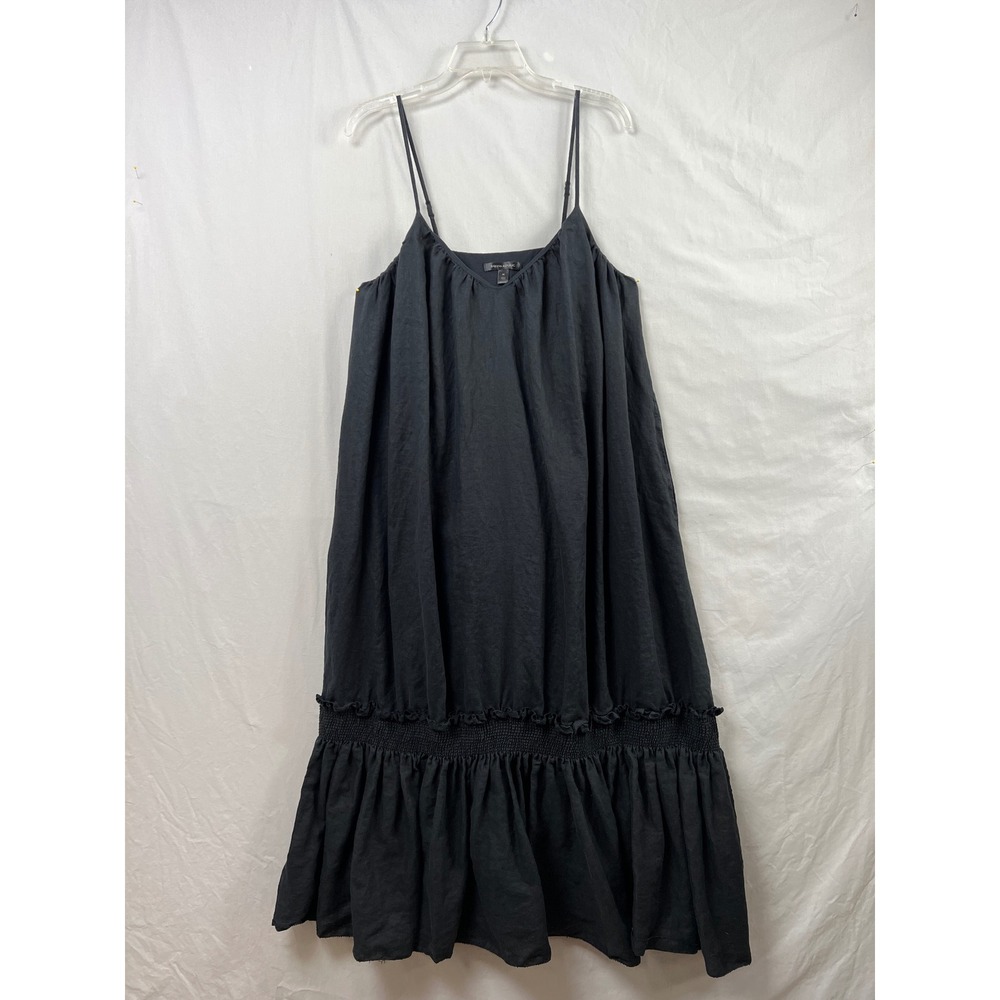 Banana Republic Charlize Linen Dress Womens Medium Swing Black Smocked Tiered